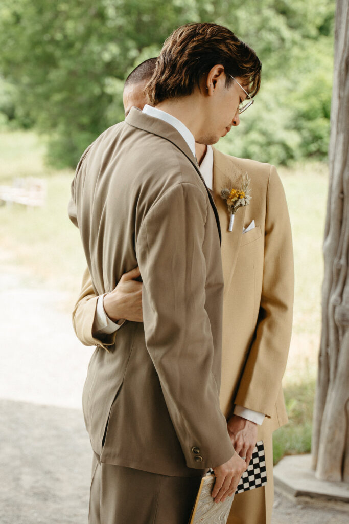 Couple embracing during the vows